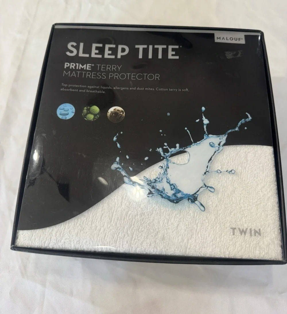 Malouf Sleep Tite Prime Terry Waterproof Mattress Protector Twin Size Bed New